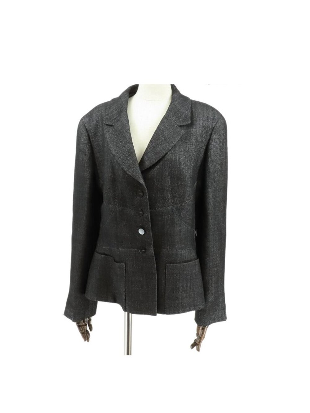 Chanel Jacket Black Wool Polyester Shoulder Pad 99A Top 42